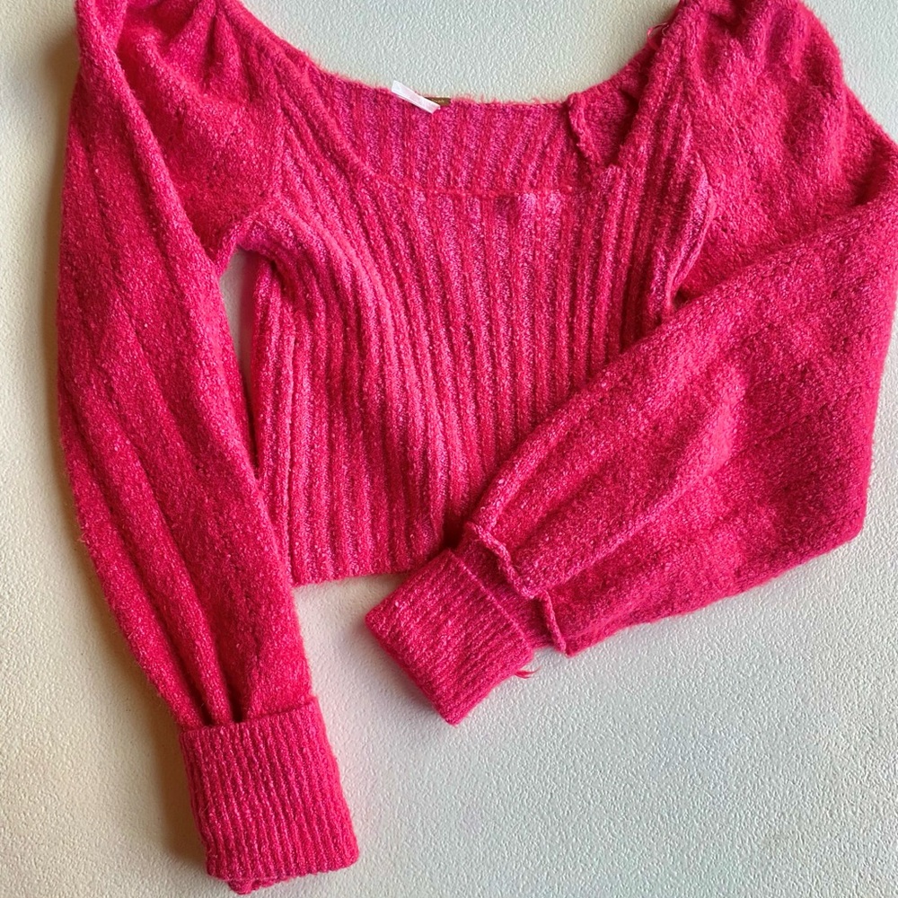 FreePeople Fuzzy Pink Knit Sweater